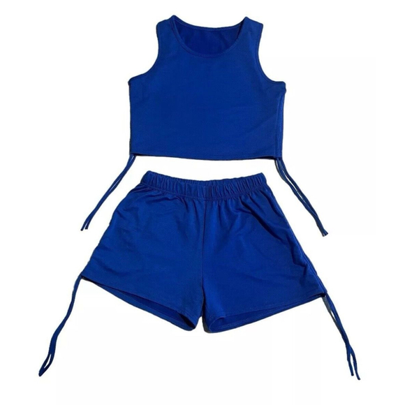 SheIn Pants - Shein Cretily Two Piece Set Cropped Tank Top and Shorts Womens Extra Large Blue